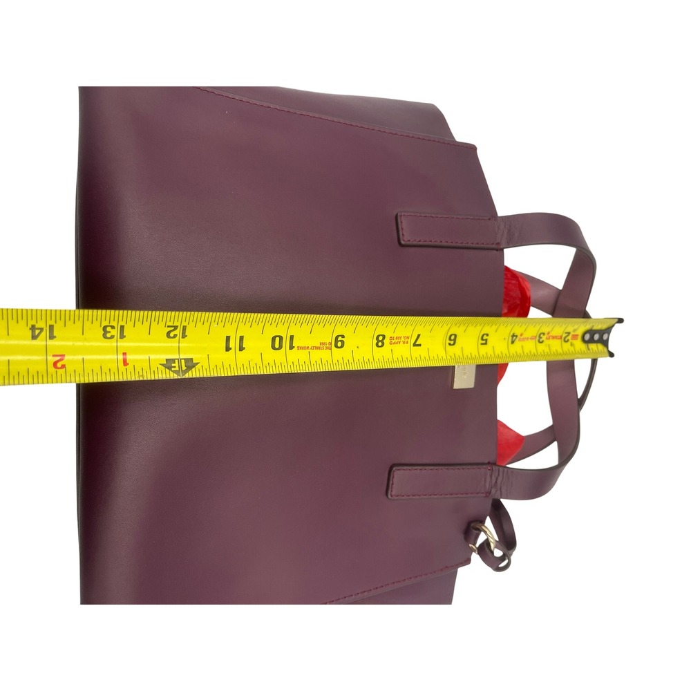 Kate Spade New York Plum Burg Lthr Tote Bag Zipperd Compartment Gold Logo GSVUV9 - Picture 10 of 10